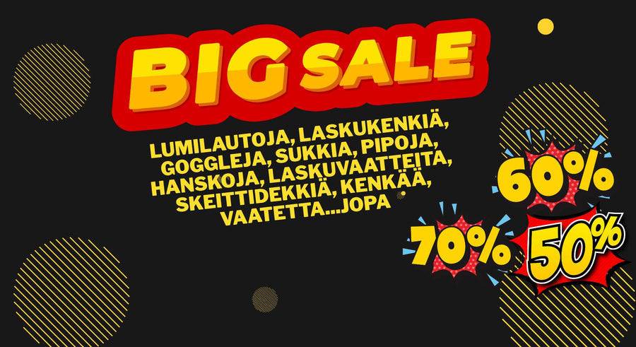 ALE - Lumilautavarusteet / Tuotekohtaiset alennukset -10% ja -80% välillä