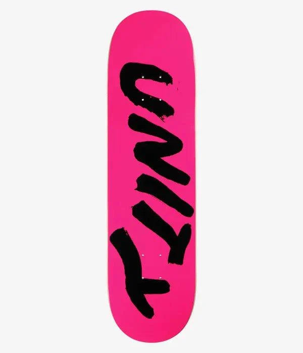 Unity Wet Black 8.25 skateboard with pink deck, length 32 inches, width 14.38 inches.