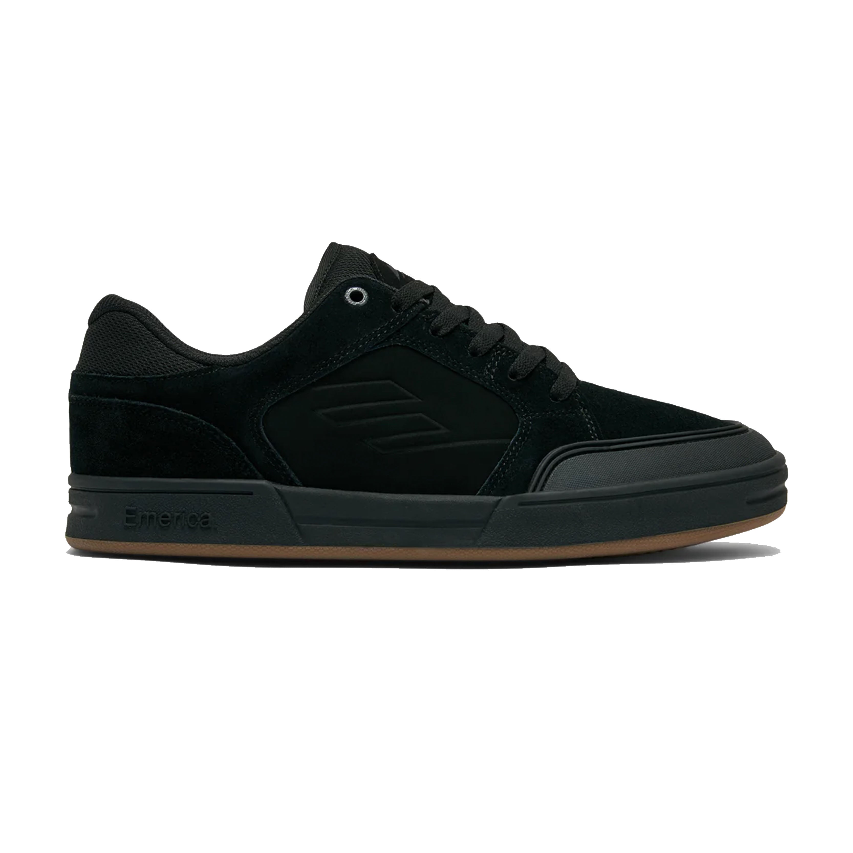 Black Heritic skate shoe with suede finish and rubber cupsole.