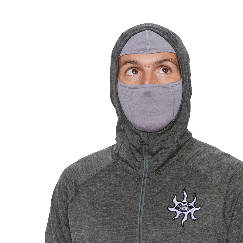 Merino Ninja Face with form-fitting hood and stretch merino fabric.