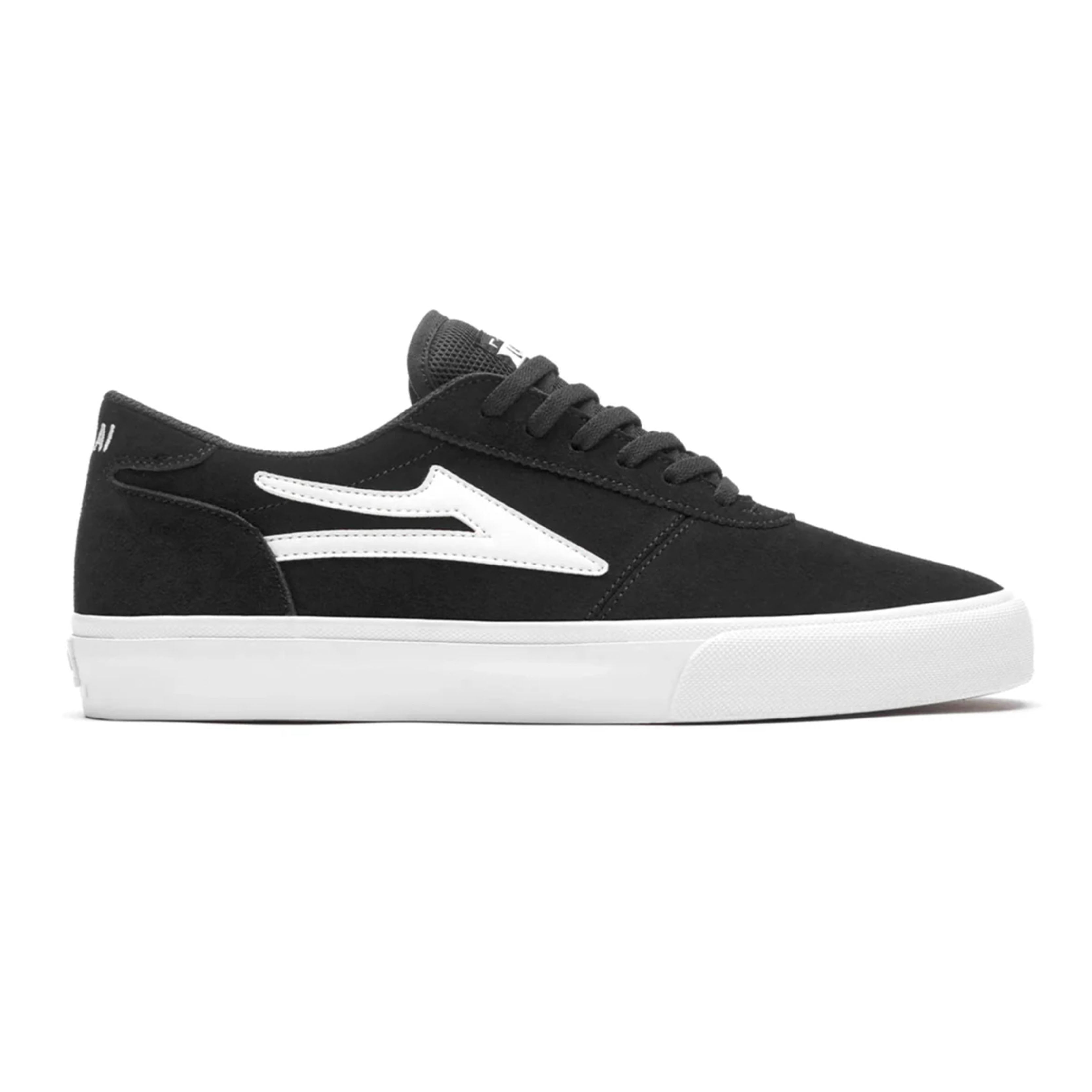 Black and white Suede Manchester skate shoe with classic vulcanized construction.