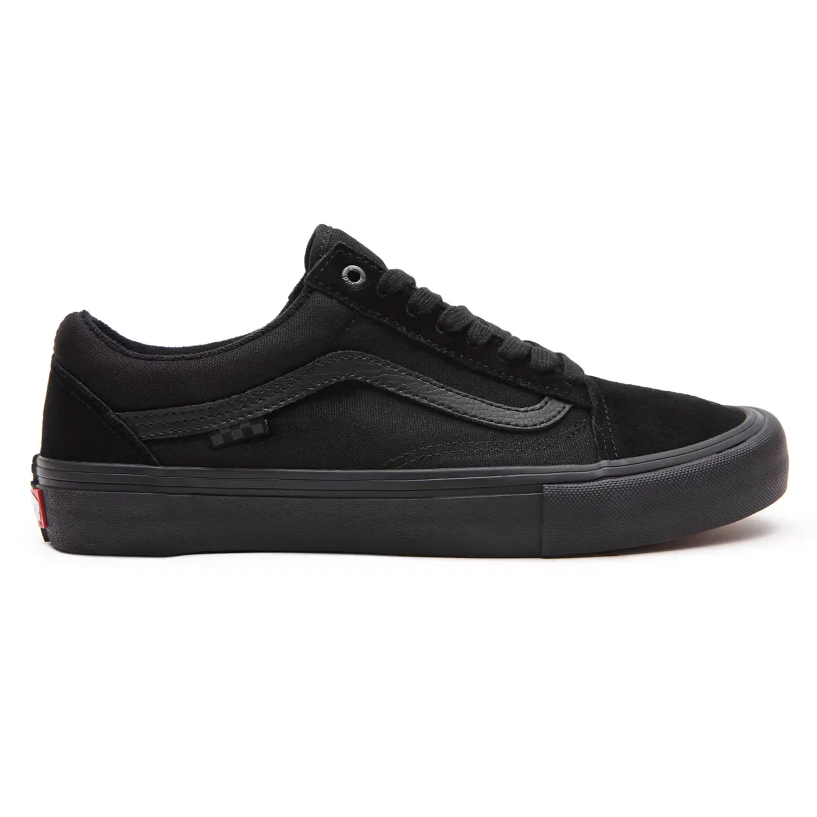 Skate Old Skool shoe with black suede and canvas uppers, redesigned for skaters with enhanced grip and durability.