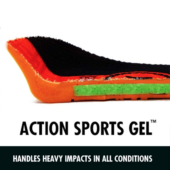 Action Sports Gel pohjallinen, vaimennus ja kestävyys.
