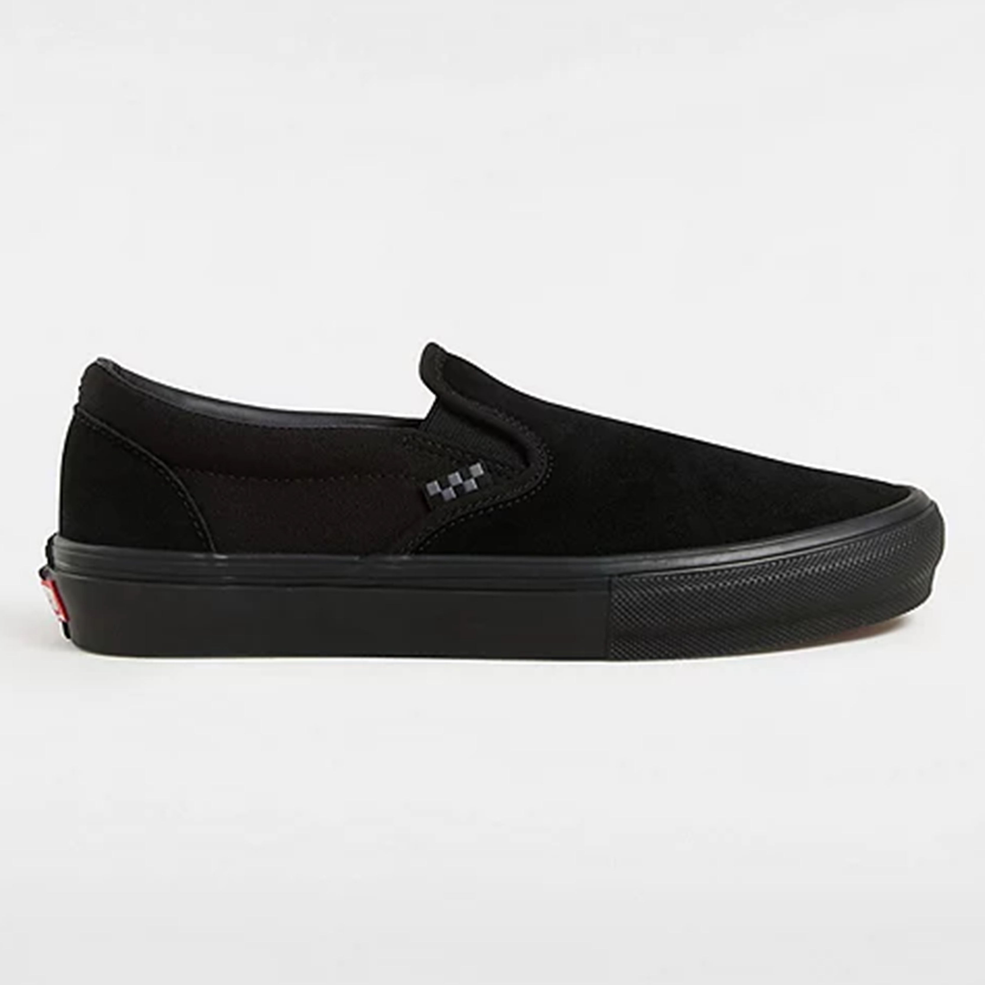 Black Skate Slip-On shoe with suede and canvas uppers designed for durability and grip, featuring SICKSTICK™ rubber and POPCUSH™ cushioning.