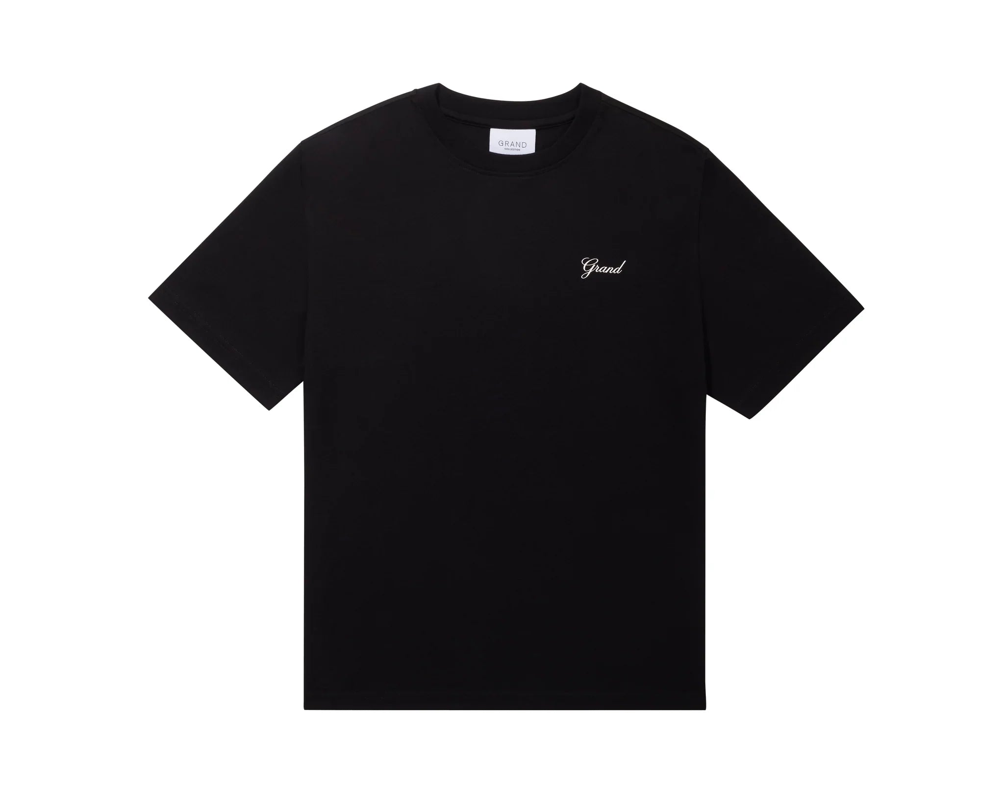 GRAND COLLECTION SCRIPT TEE, black, 100% Jersey Cotton, 210 GSM, printed graphic, ribbed collar.