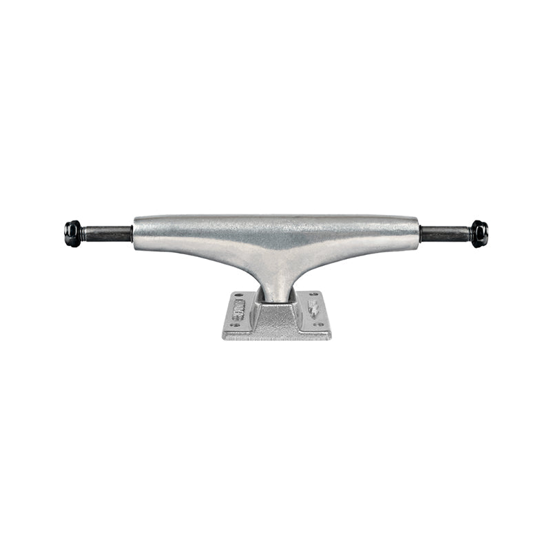 Polished standard skateboard truck with durable baseplate and hanger.