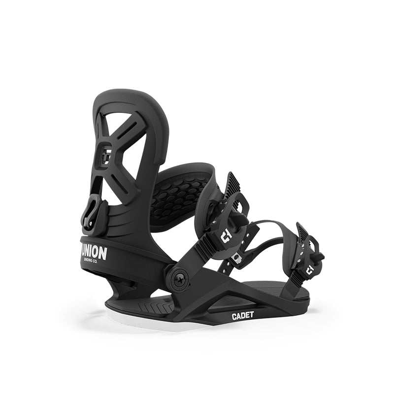 Youth snowboard binding for all-mountain performance, featuring adjustable straps and heelcup.