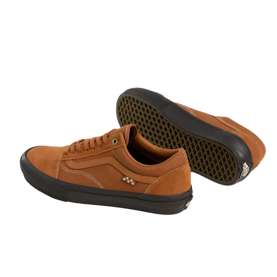 Skate Old Skool -kengät, kestävä design, ruskea mokkanahka ja canvas, moderni skeittilaudan hallinta, SickStick™-kumipohja.