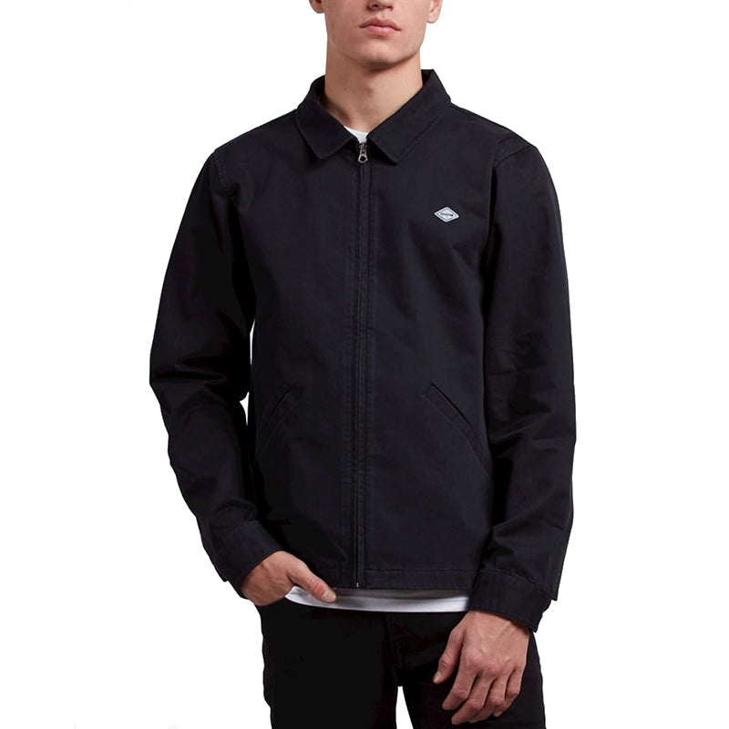 Lightweight black Burkey JKT with zip front closure, hand pockets, and chest patch, 100% cotton.