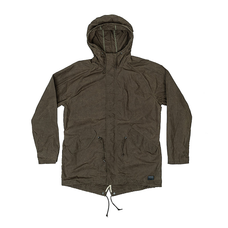LANE PARKA JKT with hood, memory coating, deep pockets, and drawstring waist.
