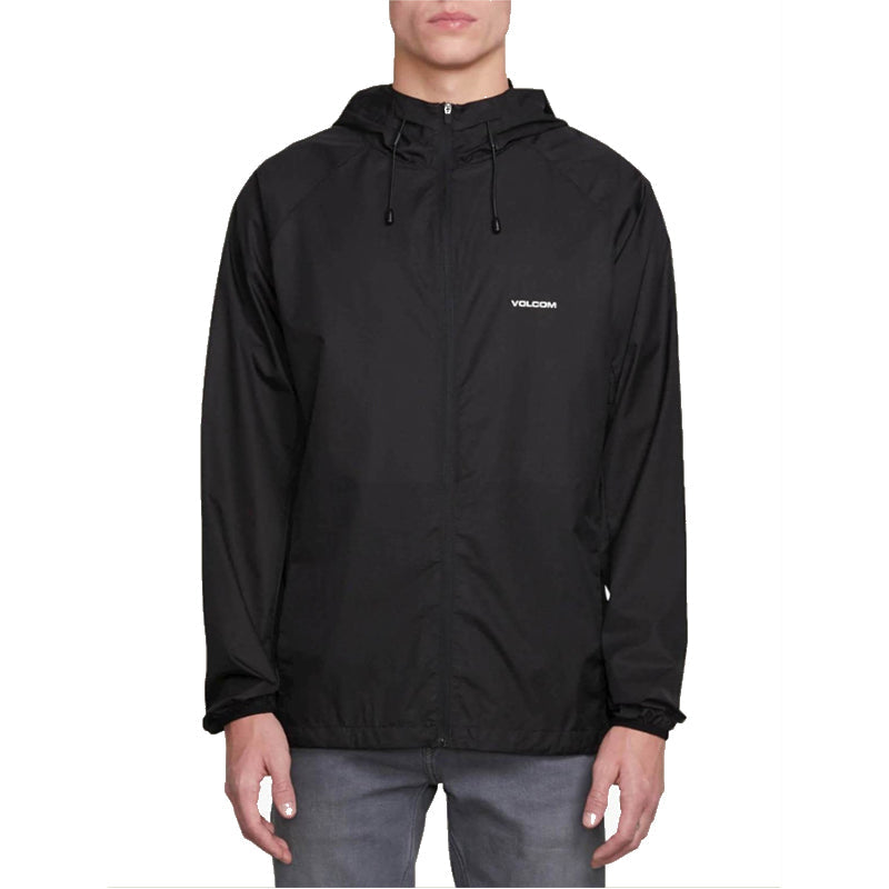 STONE LITE JKT black lightweight hooded windbreaker with zip closure and elastic cuffs.