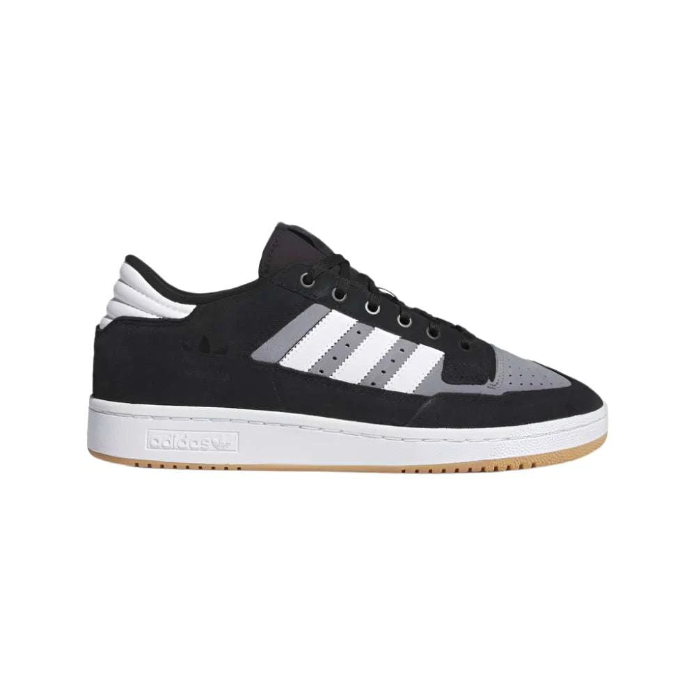 Centennial 85 Low ADV (IE6610) skateboarding shoe in black, grey, and white with suede upper and rubber outsole.