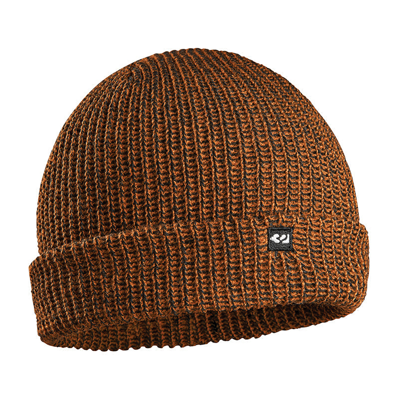 Black and orange BASIXX BEANIE with wide ribbed knit and embroidered logo, one size, 100% acrylic.