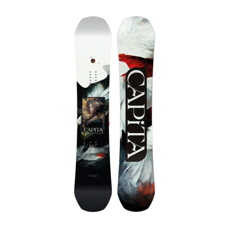 Women's Birds of a Feather snowboard, resort true twin, hybrid camber design, technical adaptation.