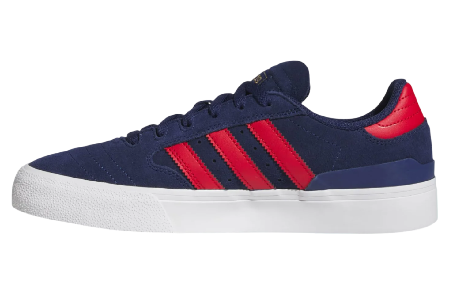 Busenitz vulc II tummansiniset skeittikengät punaisilla raidoilla ja valkoisella pohjalla.