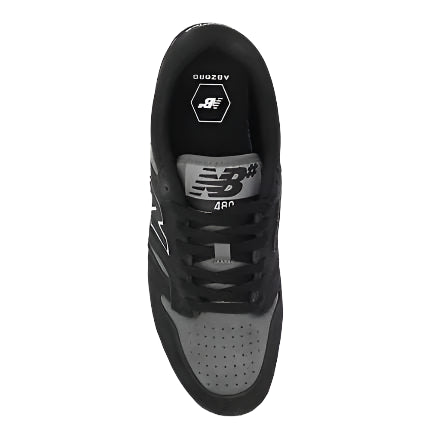 Skater-inspired NM480MGC sneakers with suede, leather, and mesh upper, top view.
