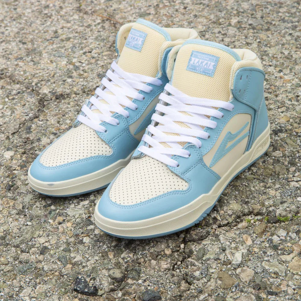 Light Blue/Cream Leather Telford hi-top sneakers with padded ankle support on XLK cupsole.