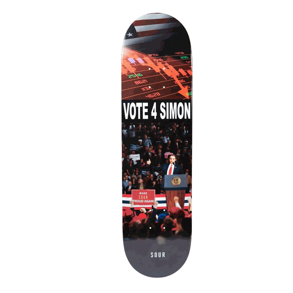 Sour Simon Vote Deck 8.25" skateboard deck with election-themed graphics.