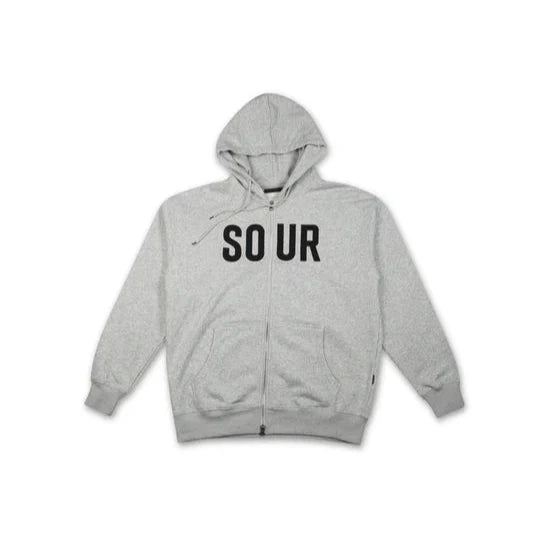 Harmaa Army Zip Hood kirjaillulla rintakehällä, kaksinkertainen vetoketju, 60% puuvillaa, 40% polyesteriä.