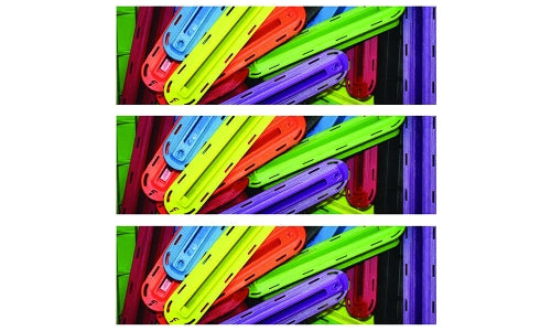 Colorful FUTURES ILT Fin Box assortment for surfboards.