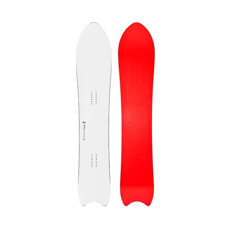 Unisex Pencil snowboard with pointy nose for smooth turns and speed, available in 147cm, 159cm, and 164cm.