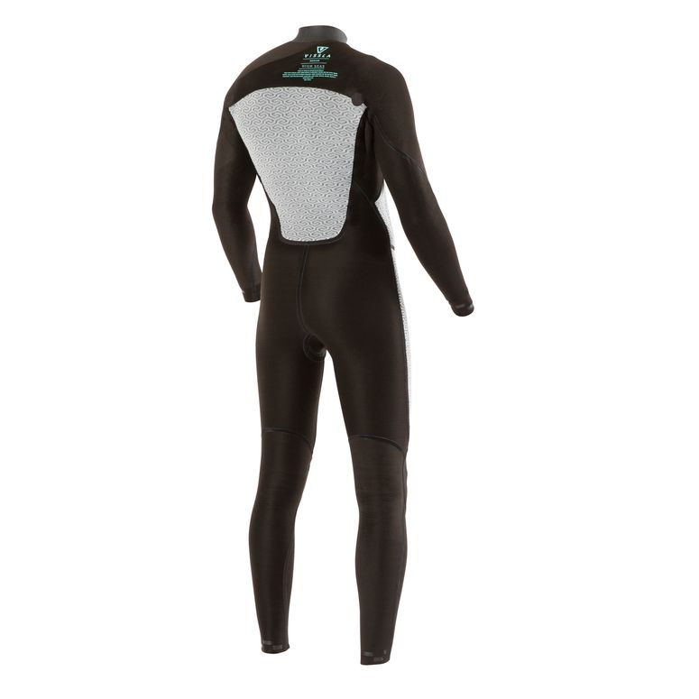 High Seas 4/3 no zip full wetsuit, advanced fit, black and gray design.