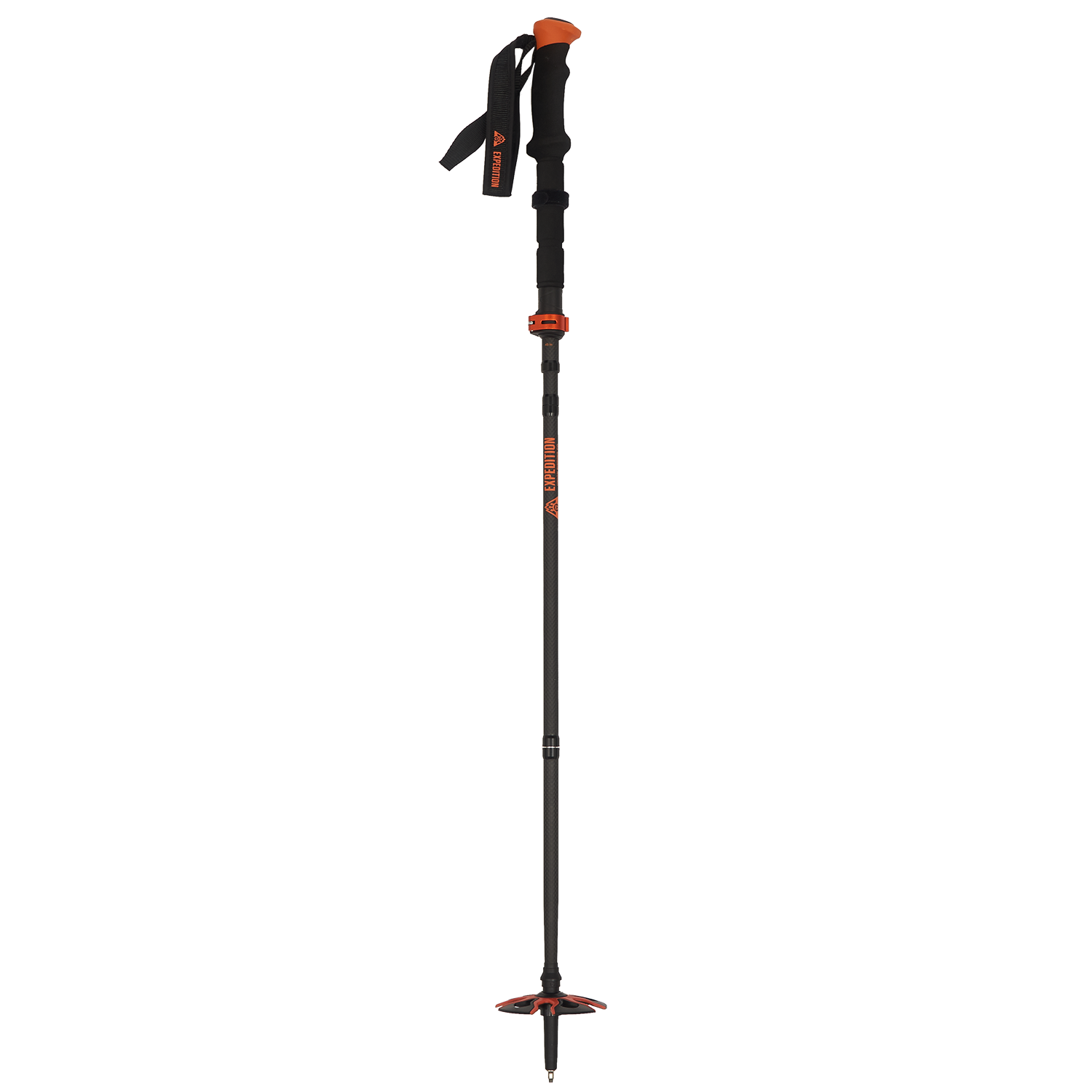 Carbon touring poles, lightweight and foldable, with extended handle grip and fast lock system.