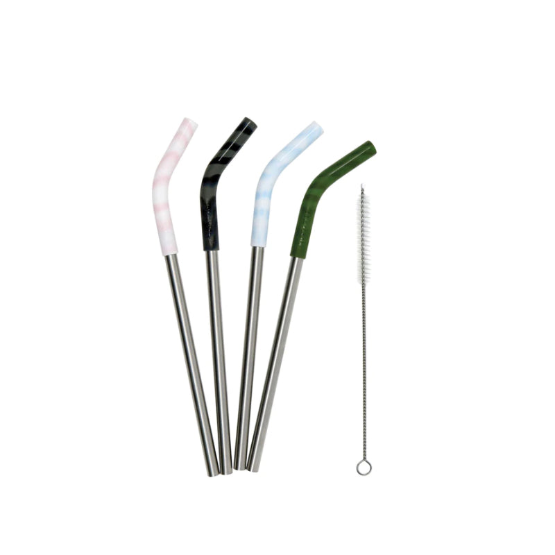 STRAW SET 4 x ASSORTED & 1 BRUSH 