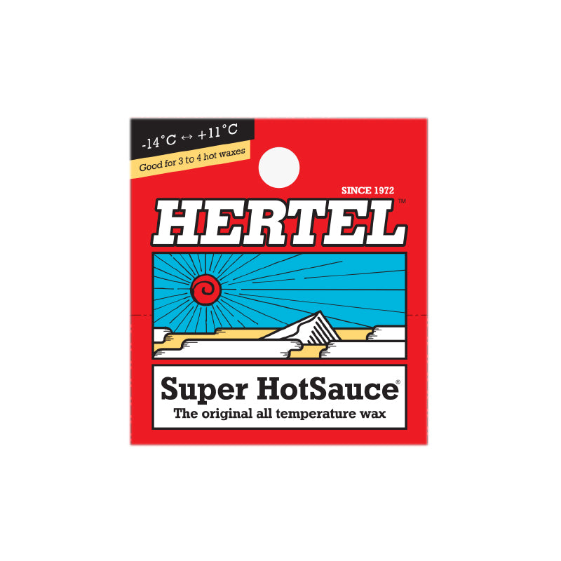Hertel Super Hot Sauce® 28,3g all-temperature ski and snowboard wax, red packaging.
