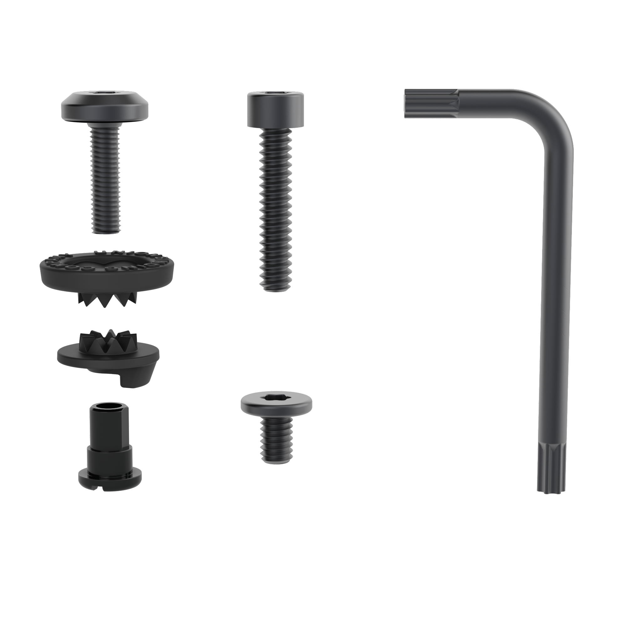 Titanium screw kit with hardware and Torx T25 tool.