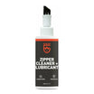 Zipper cleaner and lubricant bottle with brush-top for maintaining zippers.
