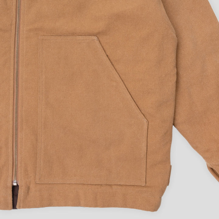 PASS-PORT packers jacket in caramel with embroidery and large waist pockets.