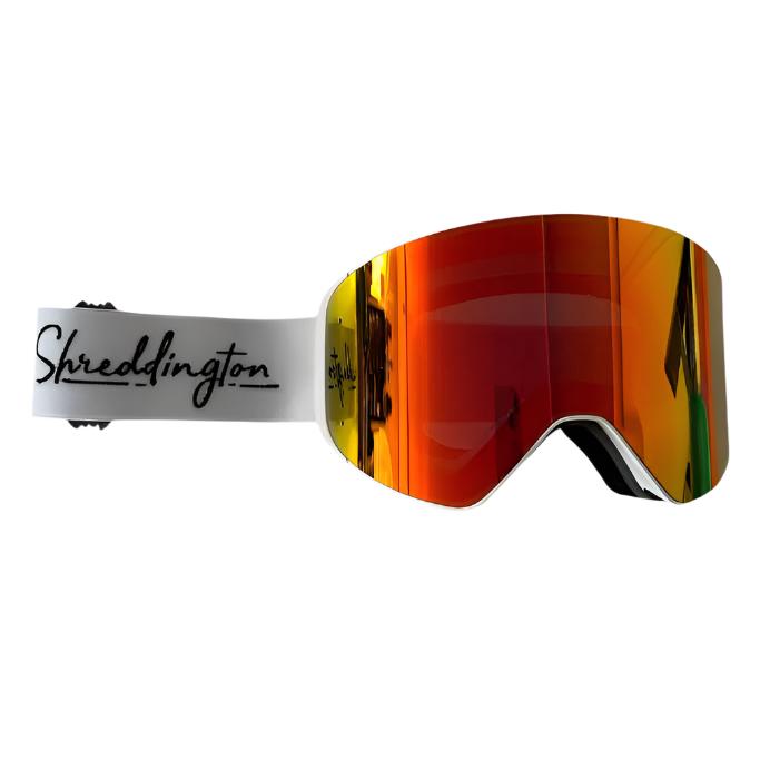 MAGNET WHT snow goggles with interchangeable lenses and Shreddington strap.