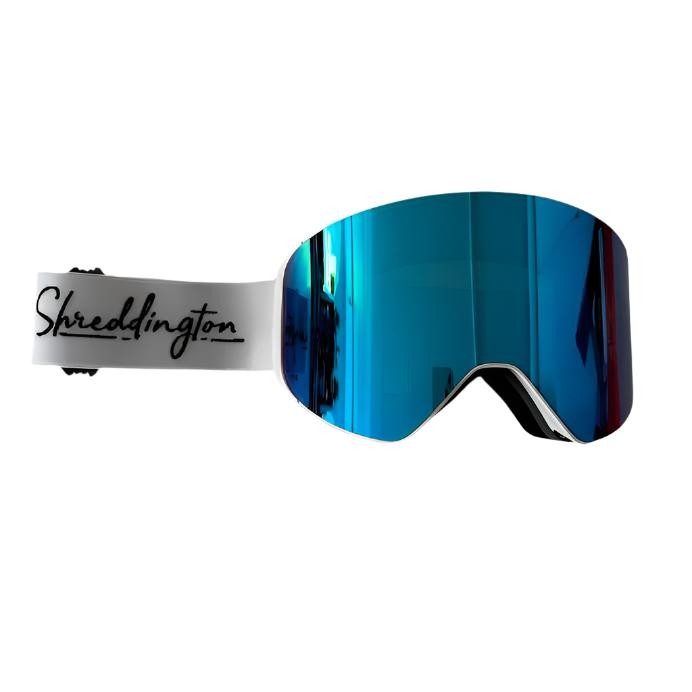 MAGNET WHT snow goggles with blue lens, Shreddington strap, anti-fog, UV protection, interchangeable lenses.