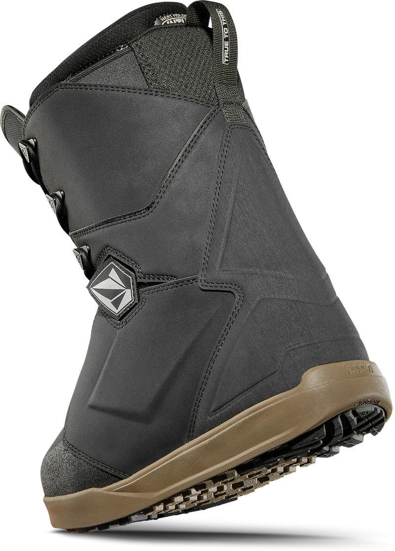 Lashed X Volcom snowboard boot, black/gum, medium flex, traditional lacing.