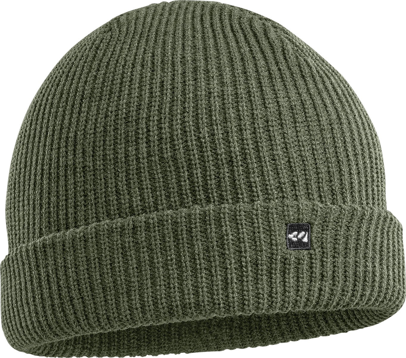 Military green wide ribbed knit BASIXX BEANIE with embroidered logo in 100% acrylic.