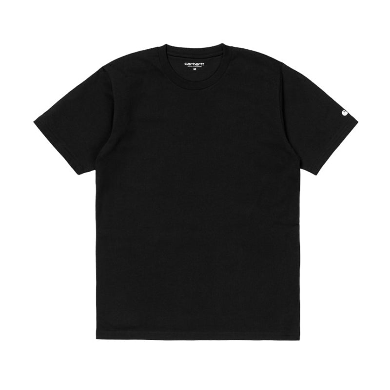 Black basic tee with a regular fit and sleeve logo print, made from 100% cotton.