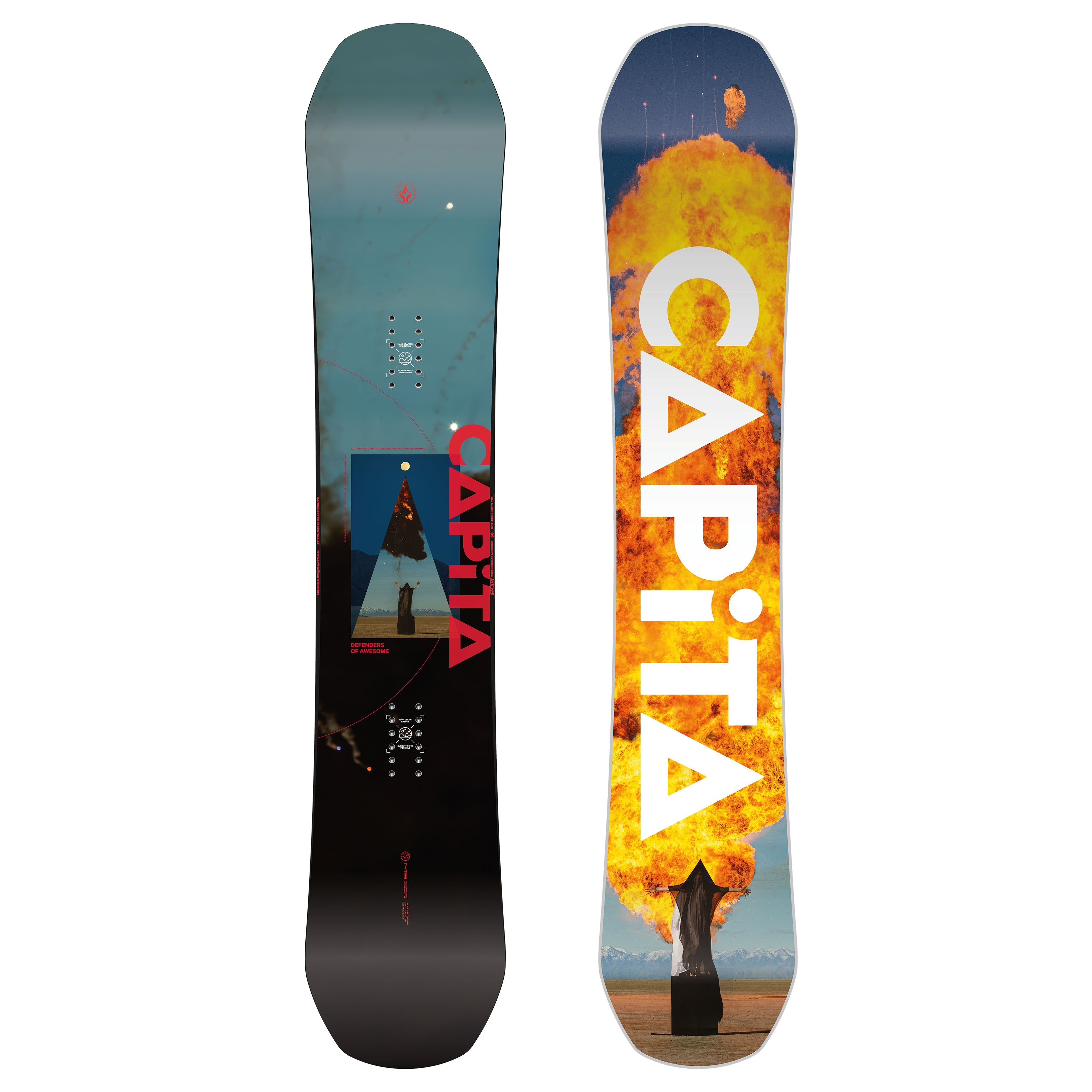 DEFENDERS OF AWESOME snowboard with hybrid camber and eye-catching graphics.