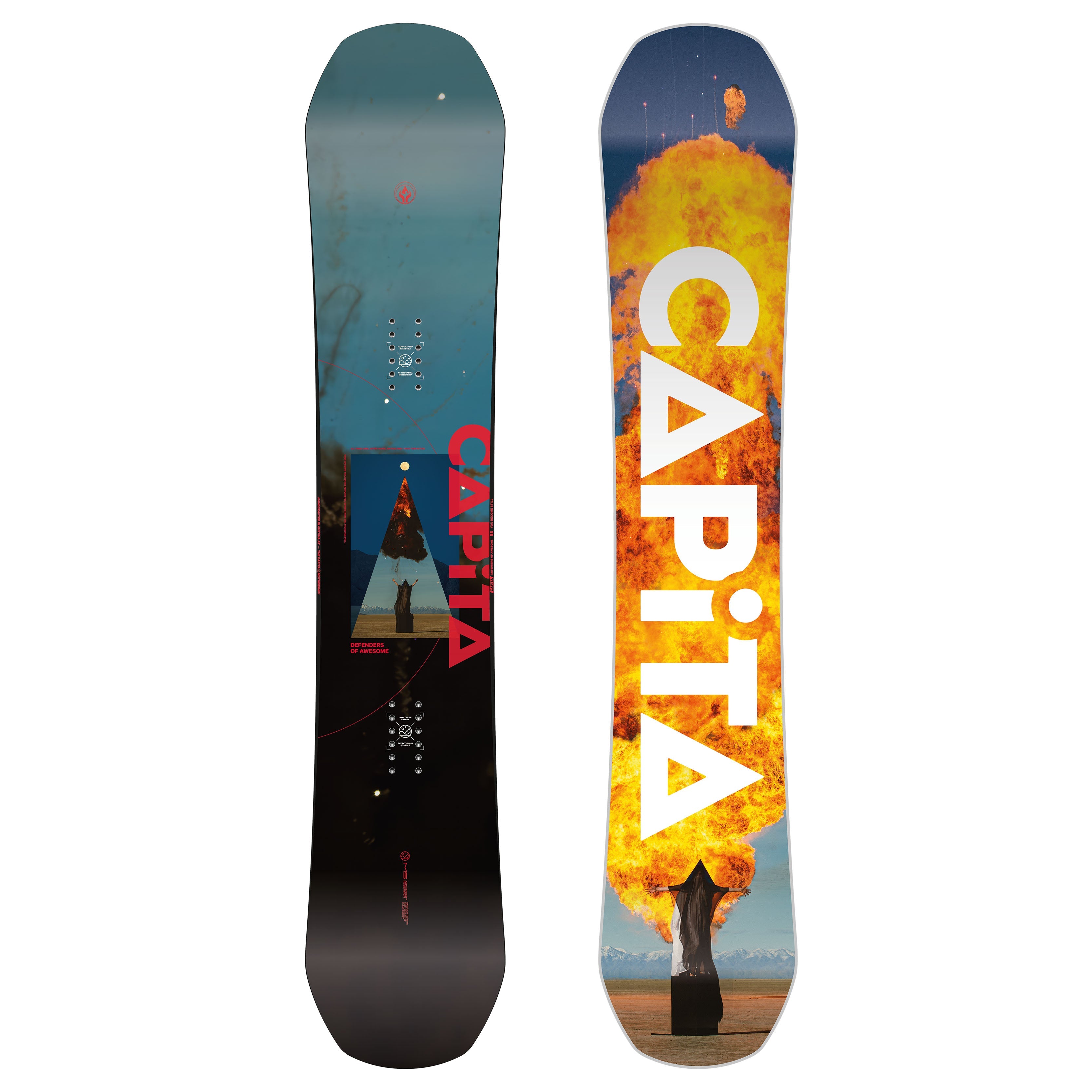 DEFENDERS OF AWESOME D.O.A. 24/25 snowboard with hybrid camber design and bold graphics.