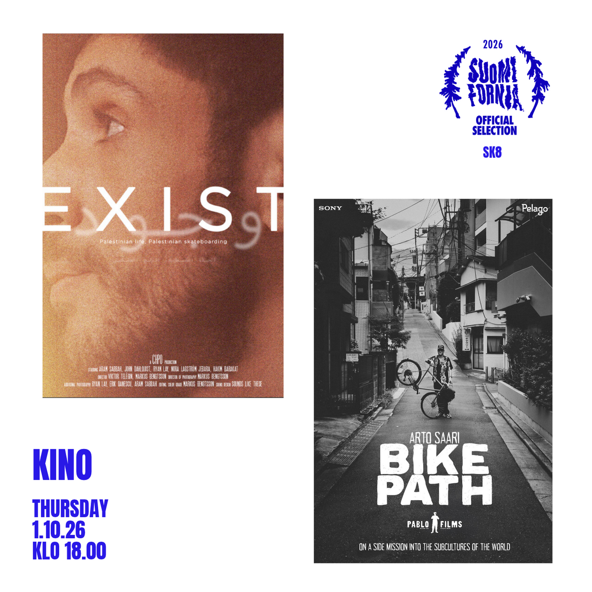 Thu 1.10. 18.00 KINO – – – BIKE PATH / EXIST