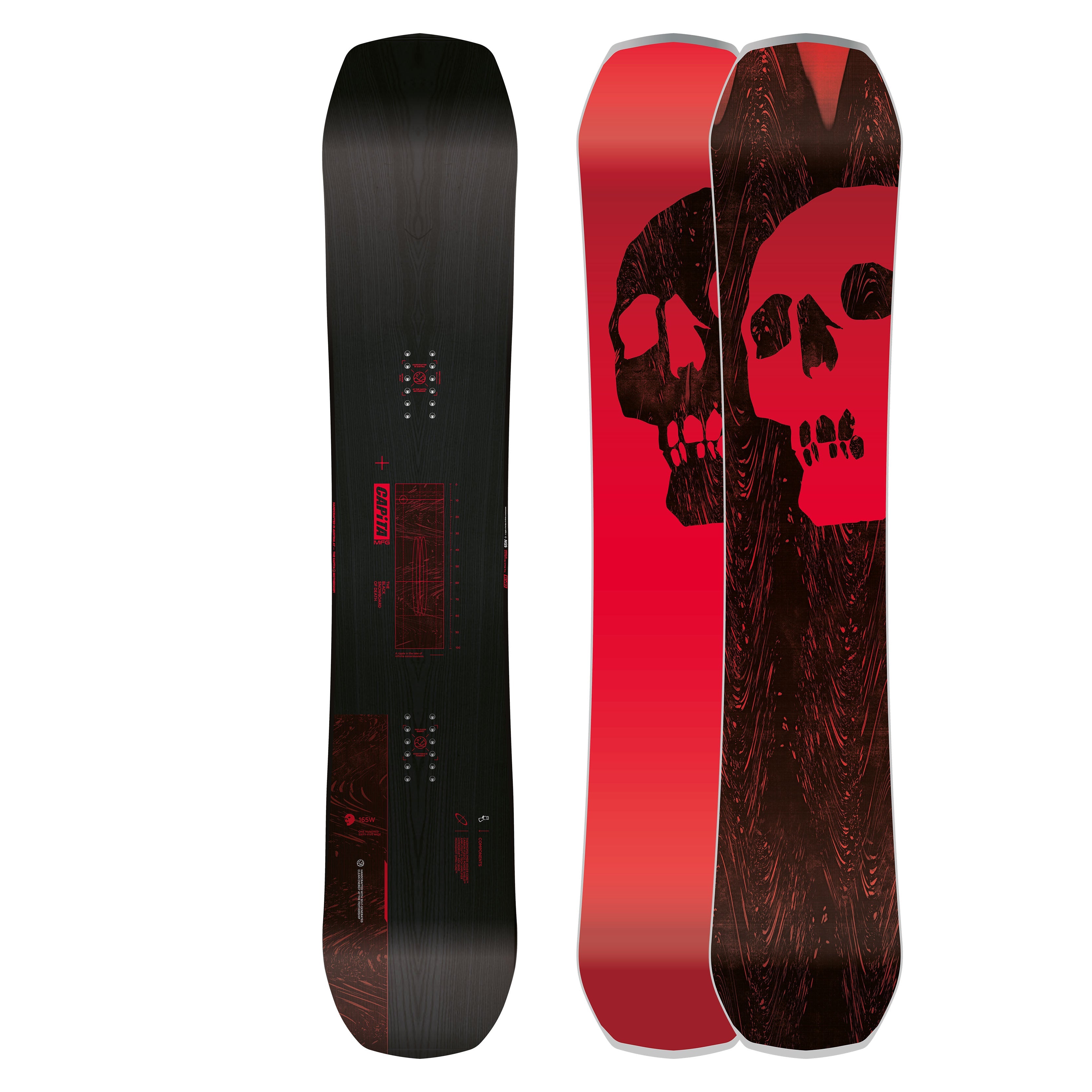 THE BLACK SNOWBOARD OF DEATH 24/25 with skull design, all-mountain freeride, hybrid camber.