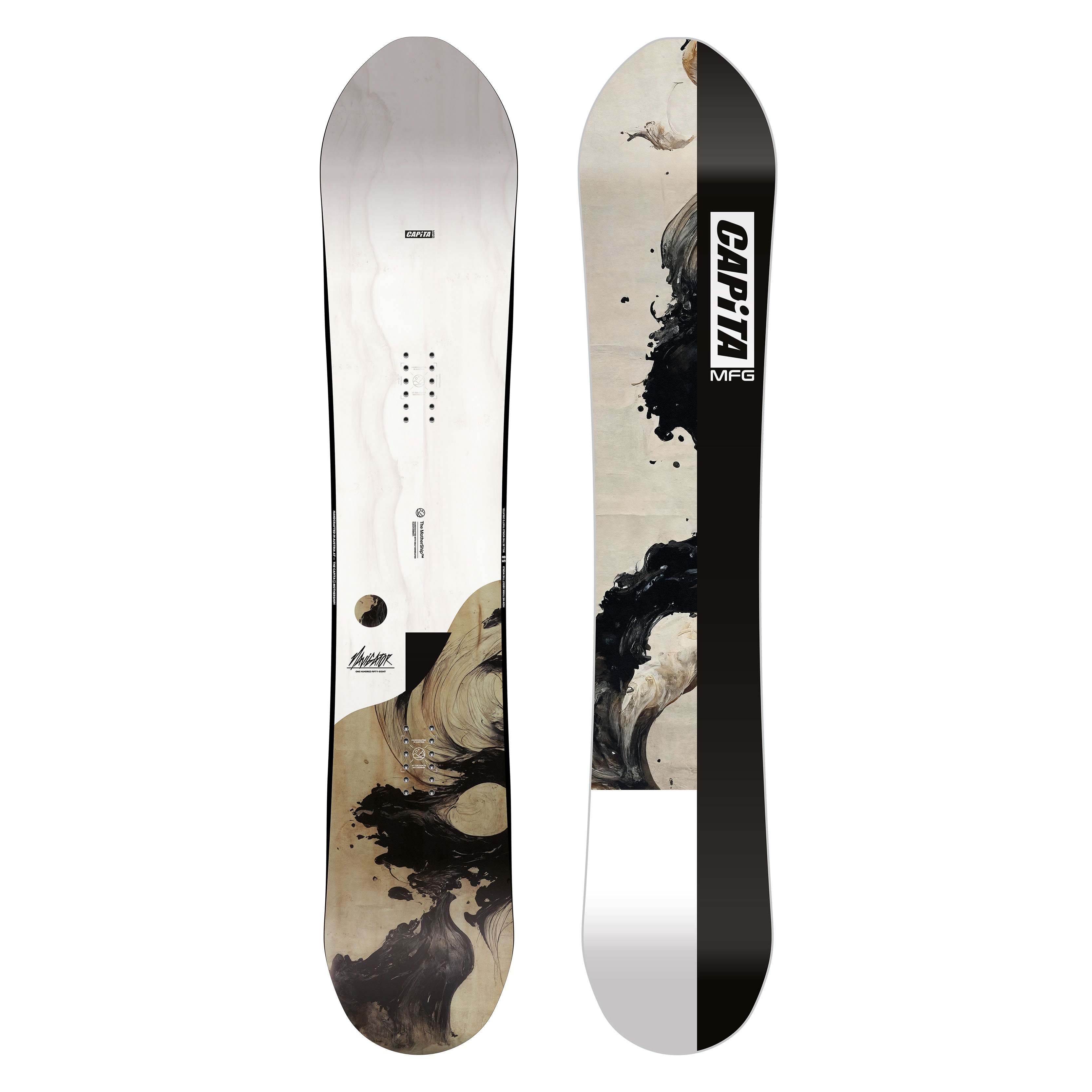 The Navigator 24/25 snowboard featuring hybrid camber and directional design for powder and resort riding.