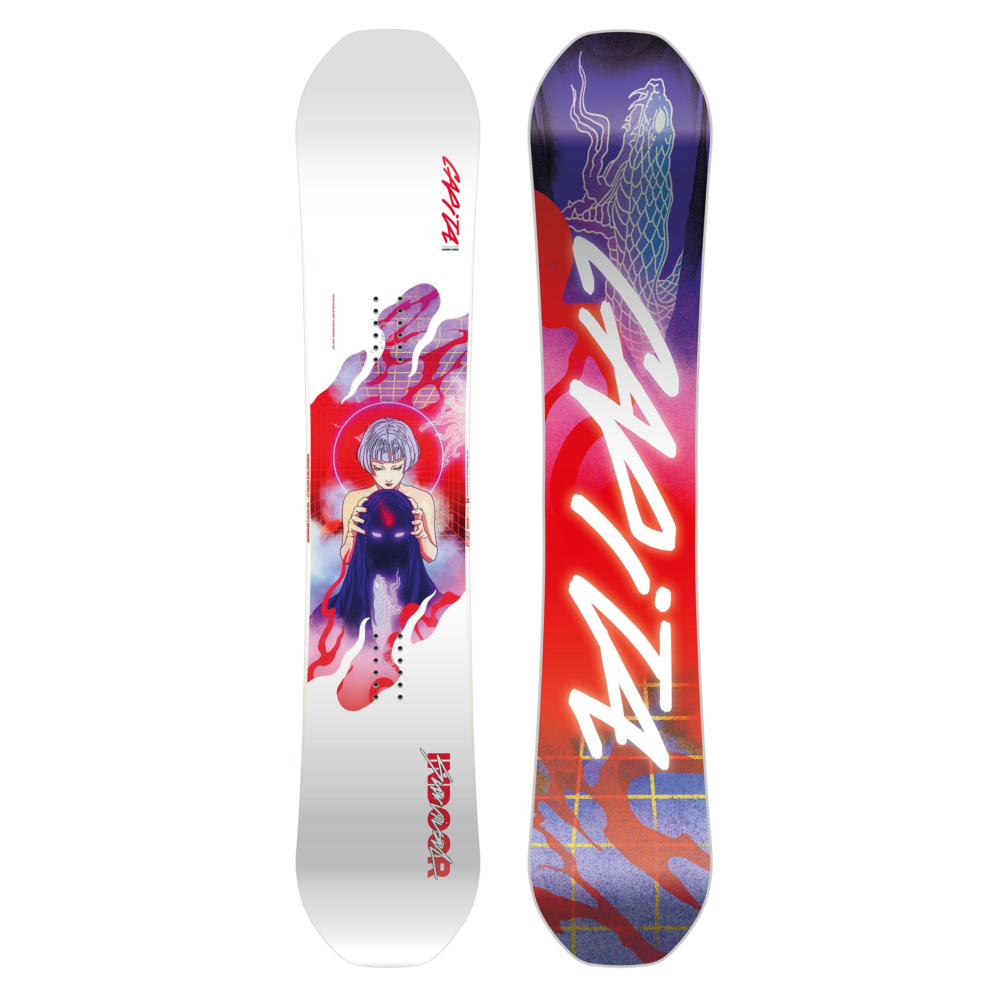 INDOOR SURVIVAL 24/25 snowboard with freestyle design, True Twin shape, and innovative Meta Core and Titanal Centerline Booster for enhanced carving and responsiveness.