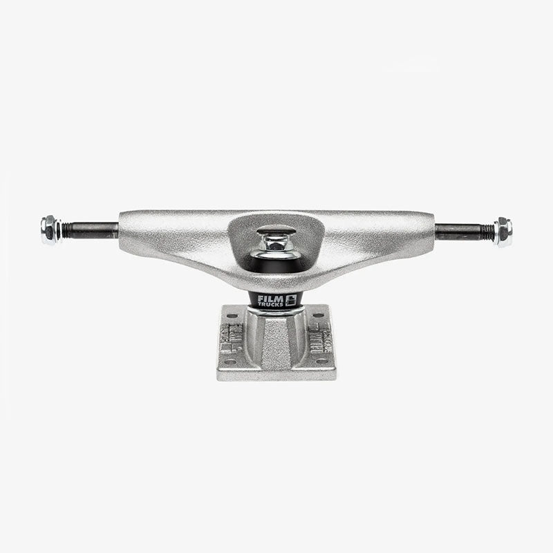 Silver 5.25" skateboard truck with 8" axle width and aluminum construction.