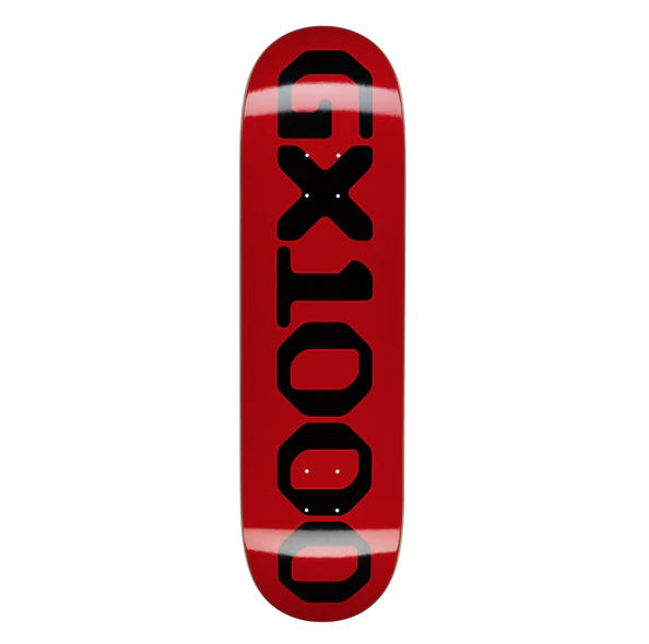 GX1000 OG Logo Deck 8.75" red skateboard deck with black logo design.