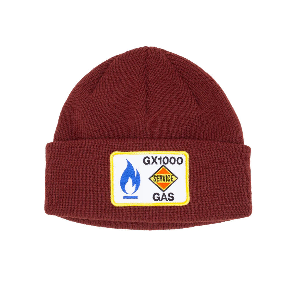 GX1000 service beanie, one size, 100% acrylic, red with patch design.