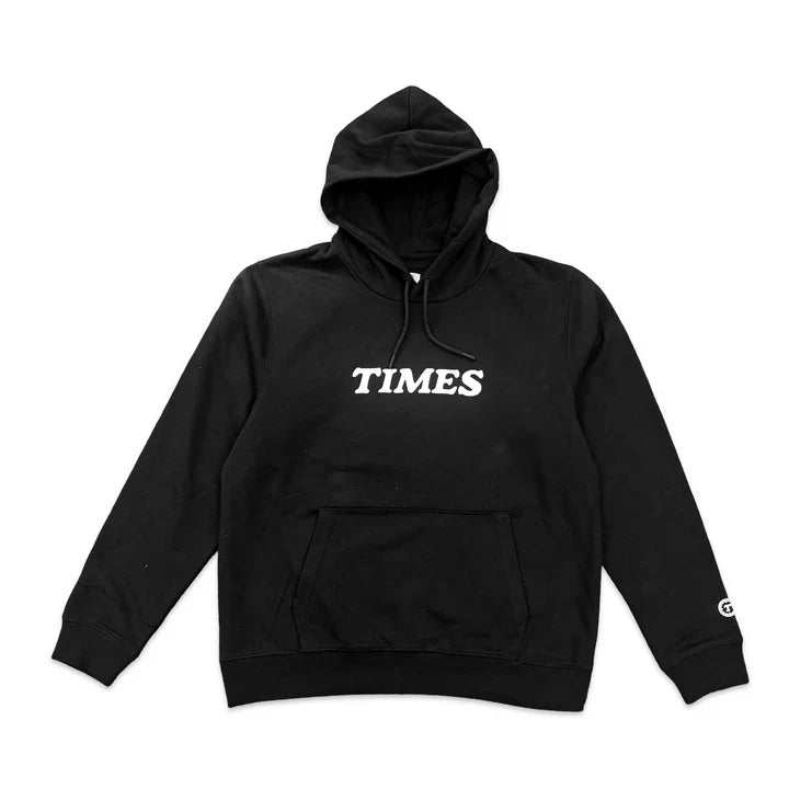 Black Times classic logo hoodie with chest print, unisex, regular fit.