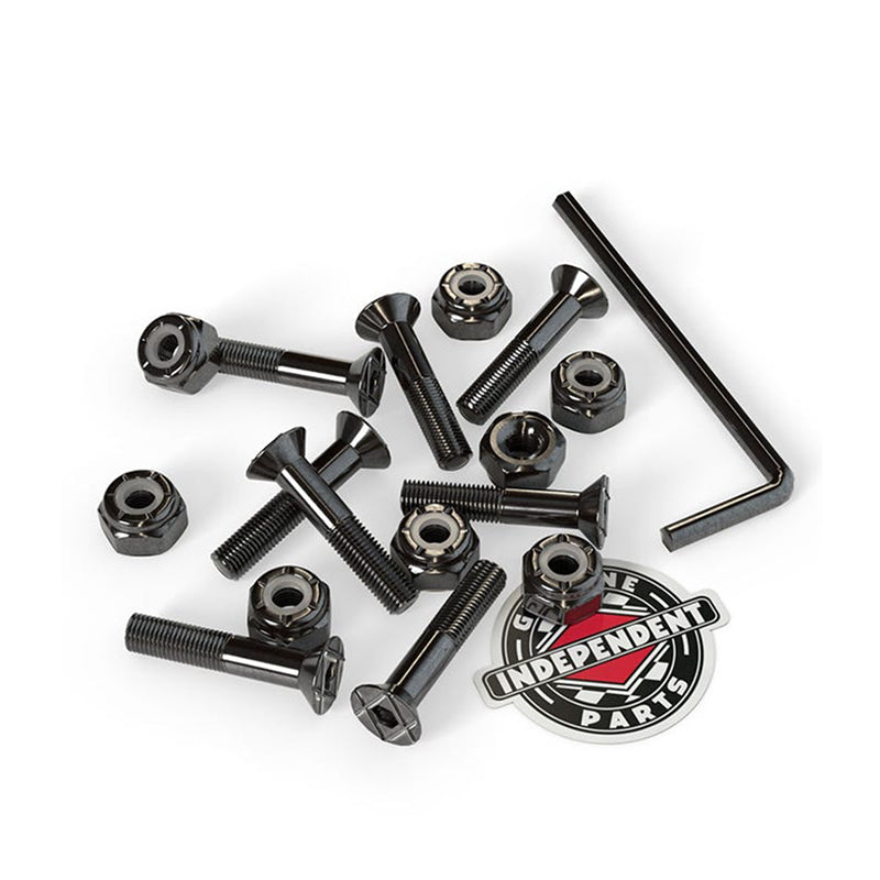 ALLEN BOLTS 1" with cross logo heads and nylon lock nuts.