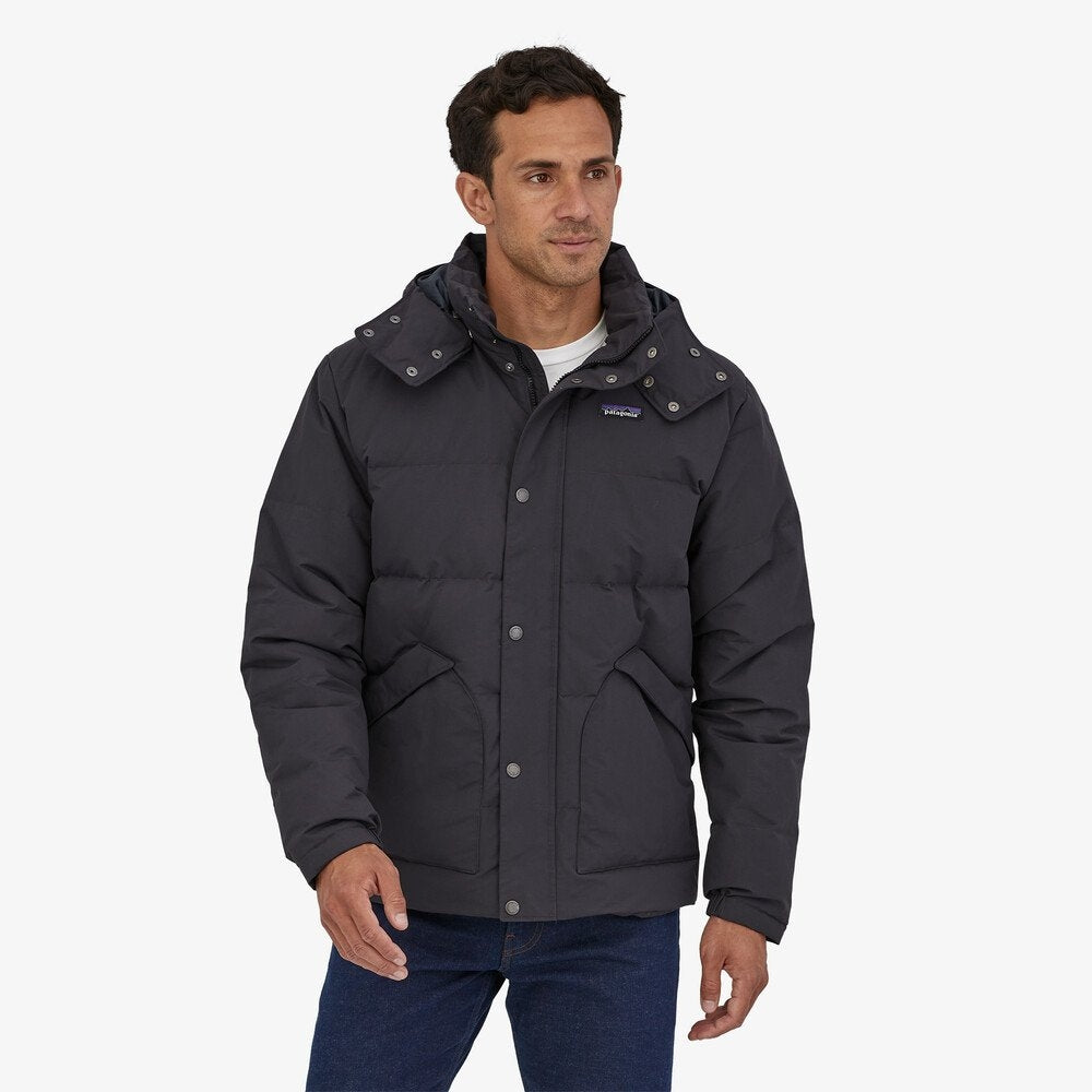 Patagonia m's downdrift jkt with recycled down insulation and removable hood.