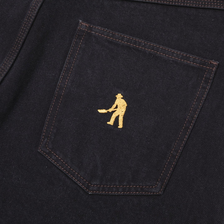 PASS-PORT Workers Club jeans in washed black with digger embroidery on back pocket.